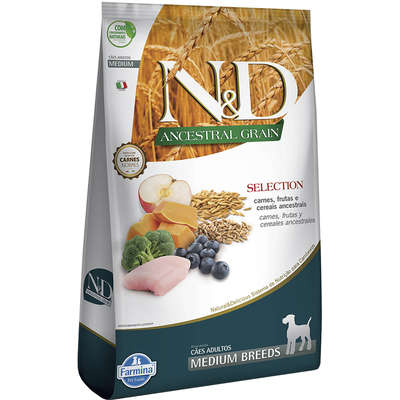 Farmina N&D Ancestral Grain Selection Carnes e Frutas para Cães Adultos Raças Médias