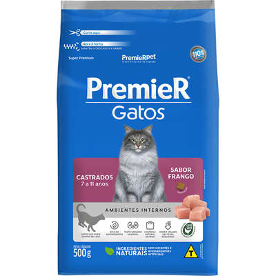 Premier Pet Ambientes Internos Frango 7 a 11 Anos para Gatos Castrados