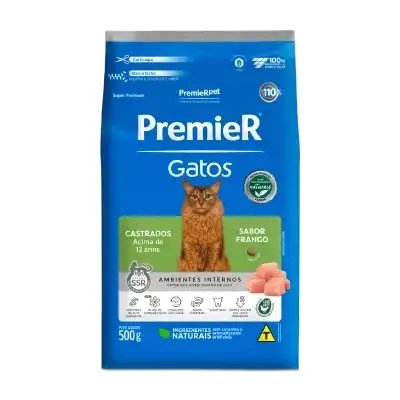 Premier Pet Ambientes Internos Gatos Castrados Frango Acima de 12 Anos